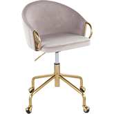 Claire Office Task Chair in Silver Velvet & Gold Steel